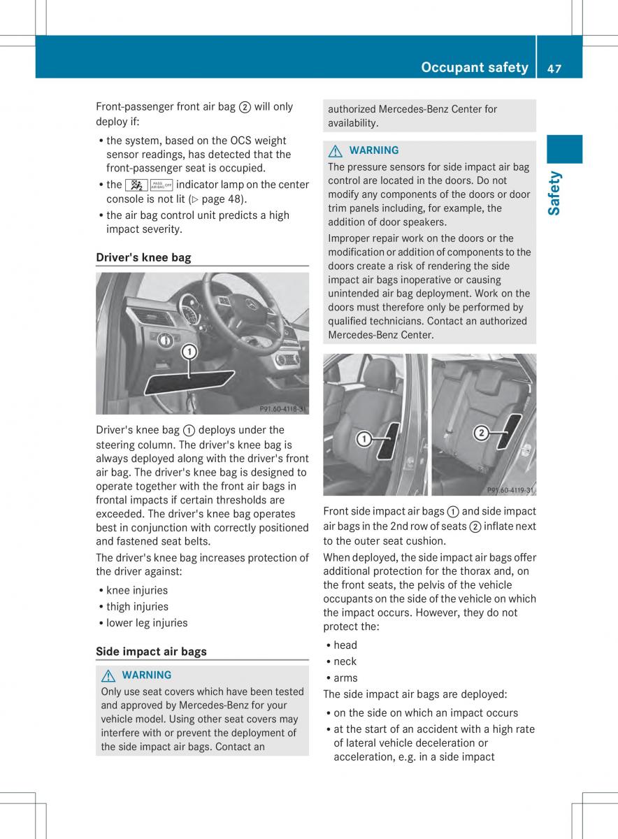 Mercedes Benz ML Class W166 owners manual / page 49