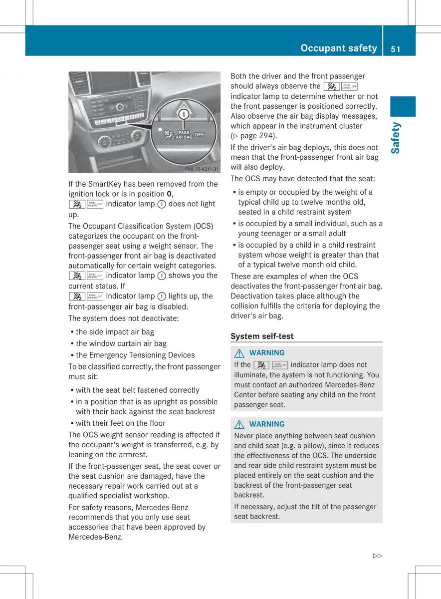 Mercedes Benz ML Class W166 owners manual / page 53