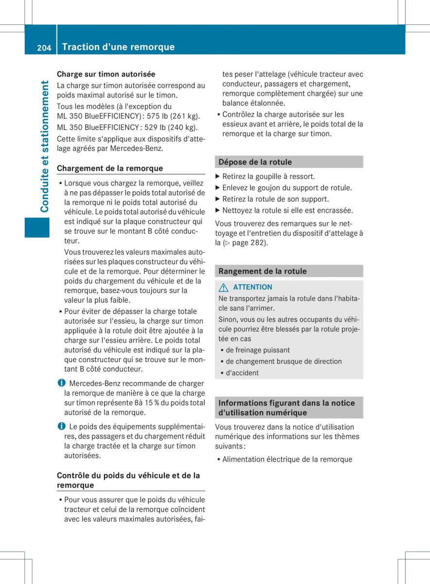 Mercedes Benz ML Class W166 manuel du proprietaire / page 207