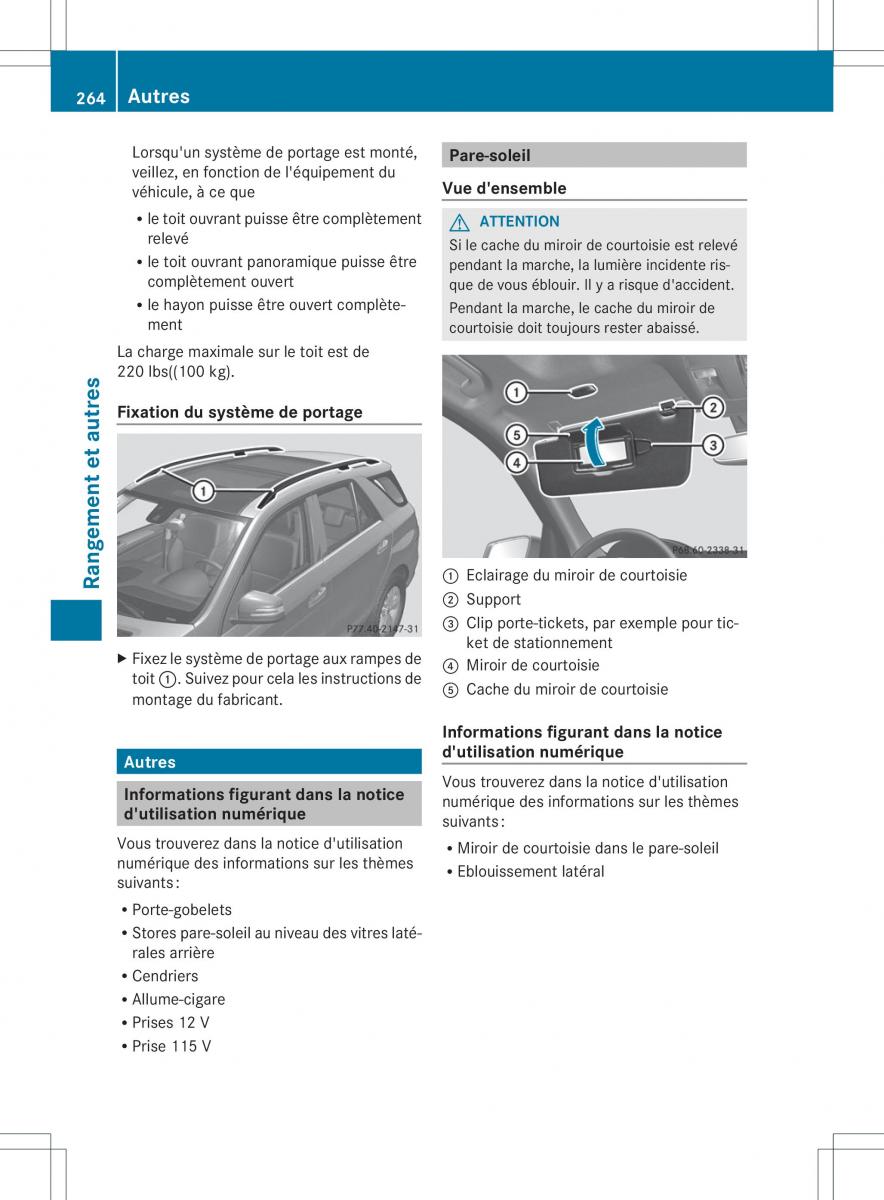 Mercedes Benz ML Class W166 manuel du proprietaire / page 267