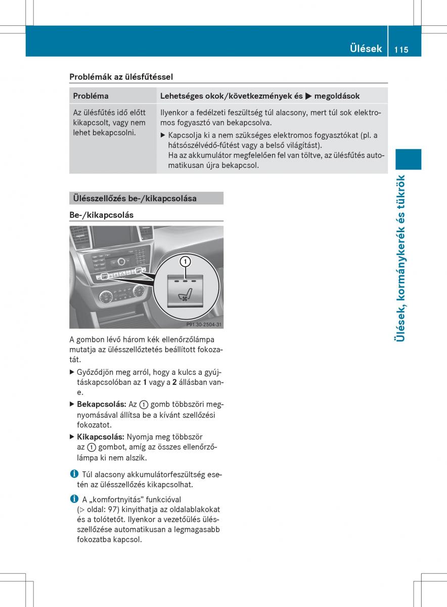 Mercedes Benz ML Class W166 Kezelesi utmutato / page 117