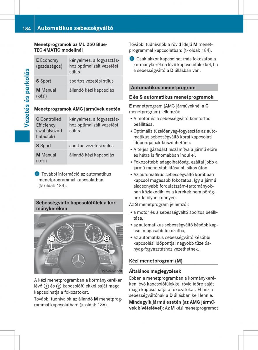 Mercedes Benz ML Class W166 Kezelesi utmutato / page 186