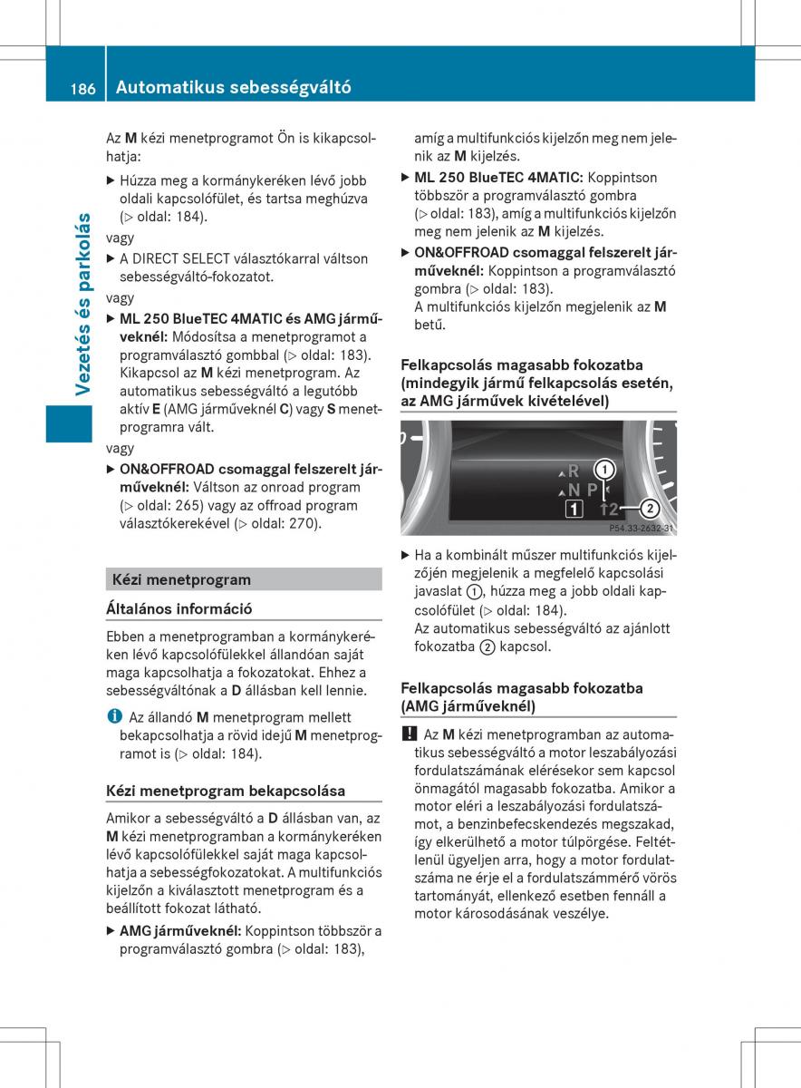 Mercedes Benz ML Class W166 Kezelesi utmutato / page 188