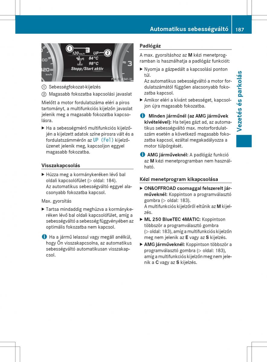 Mercedes Benz ML Class W166 Kezelesi utmutato / page 189