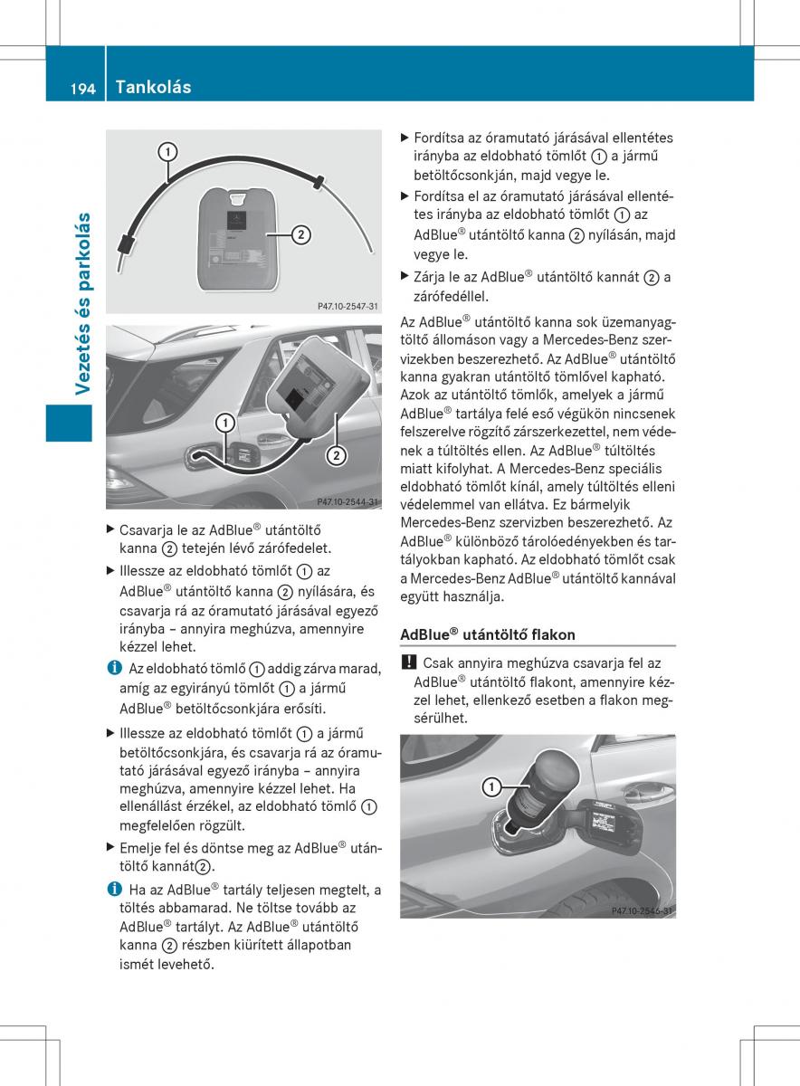 Mercedes Benz ML Class W166 Kezelesi utmutato / page 196