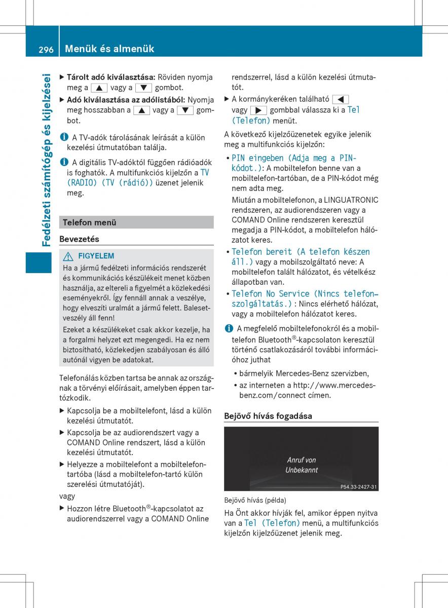 Mercedes Benz ML Class W166 Kezelesi utmutato / page 298