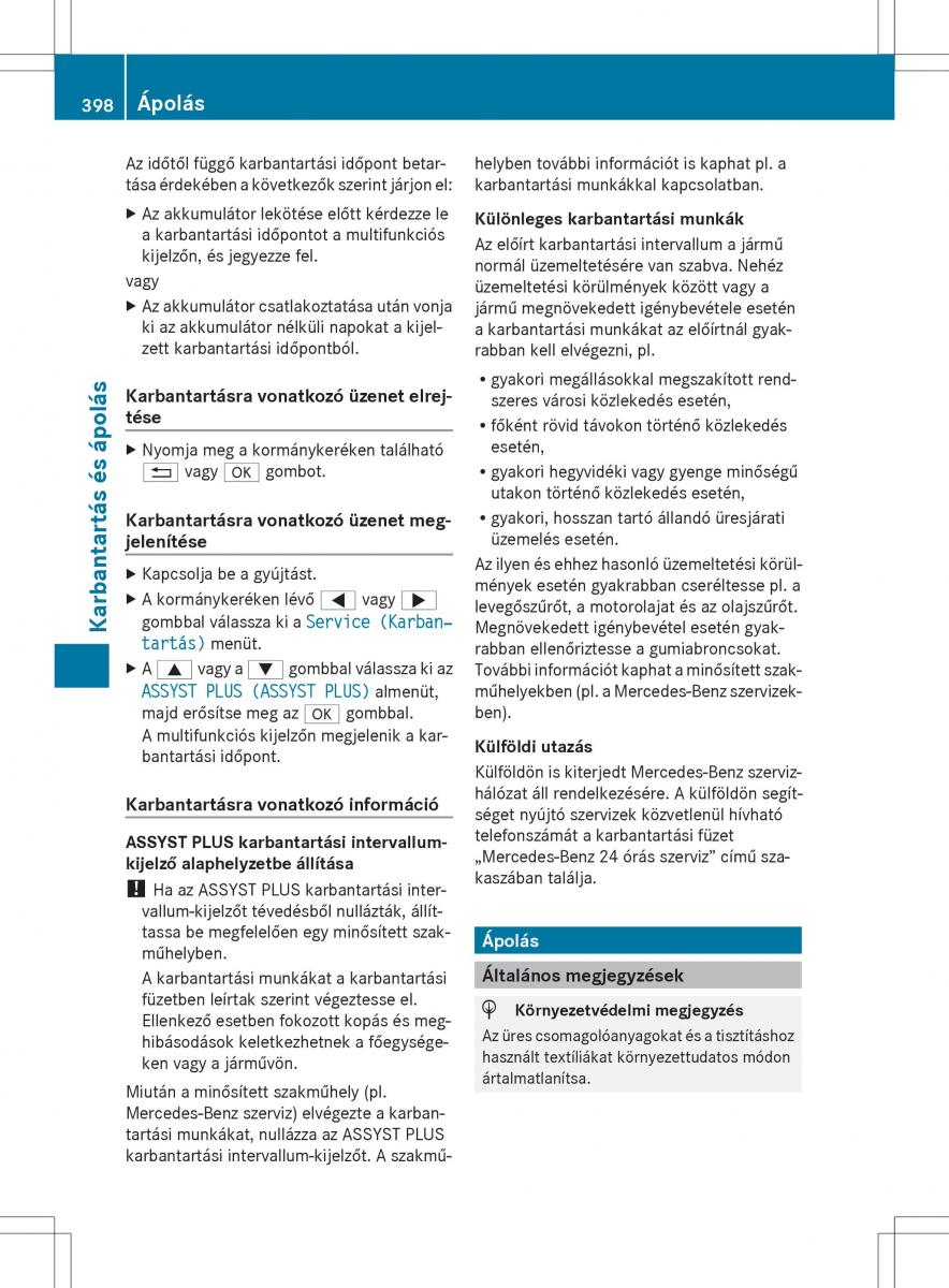 Mercedes Benz ML Class W166 Kezelesi utmutato / page 400