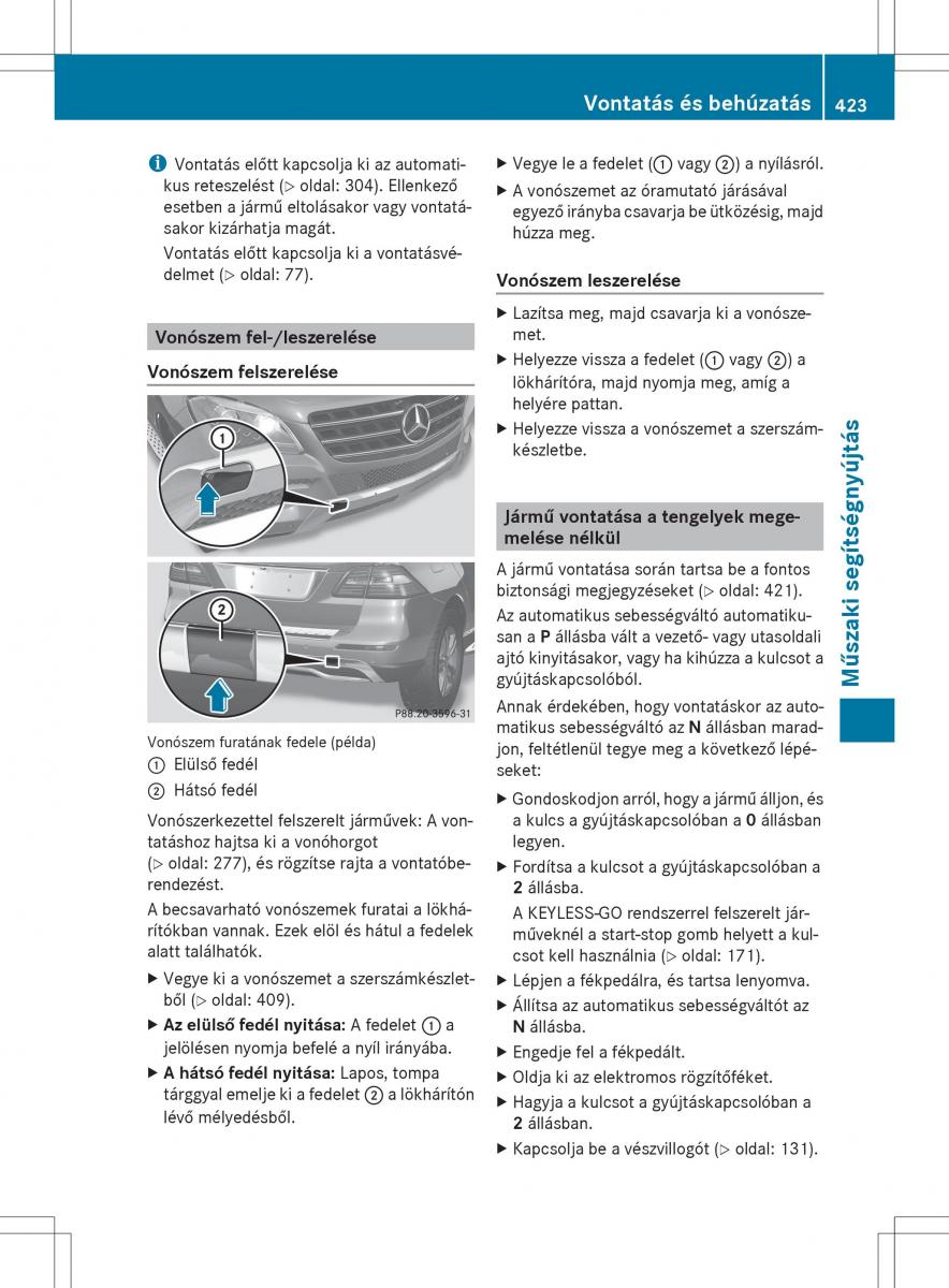 Mercedes Benz ML Class W166 Kezelesi utmutato / page 425