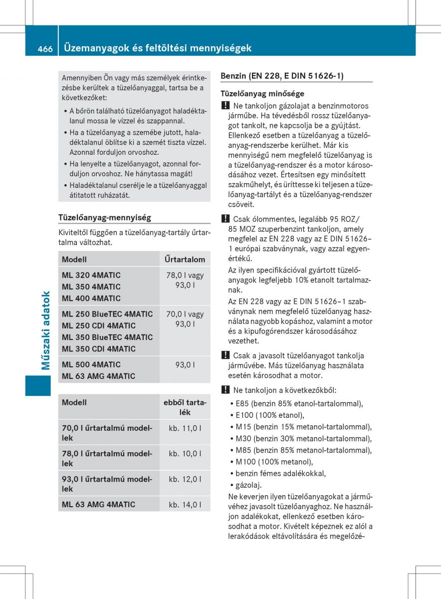 Mercedes Benz ML Class W166 Kezelesi utmutato / page 468