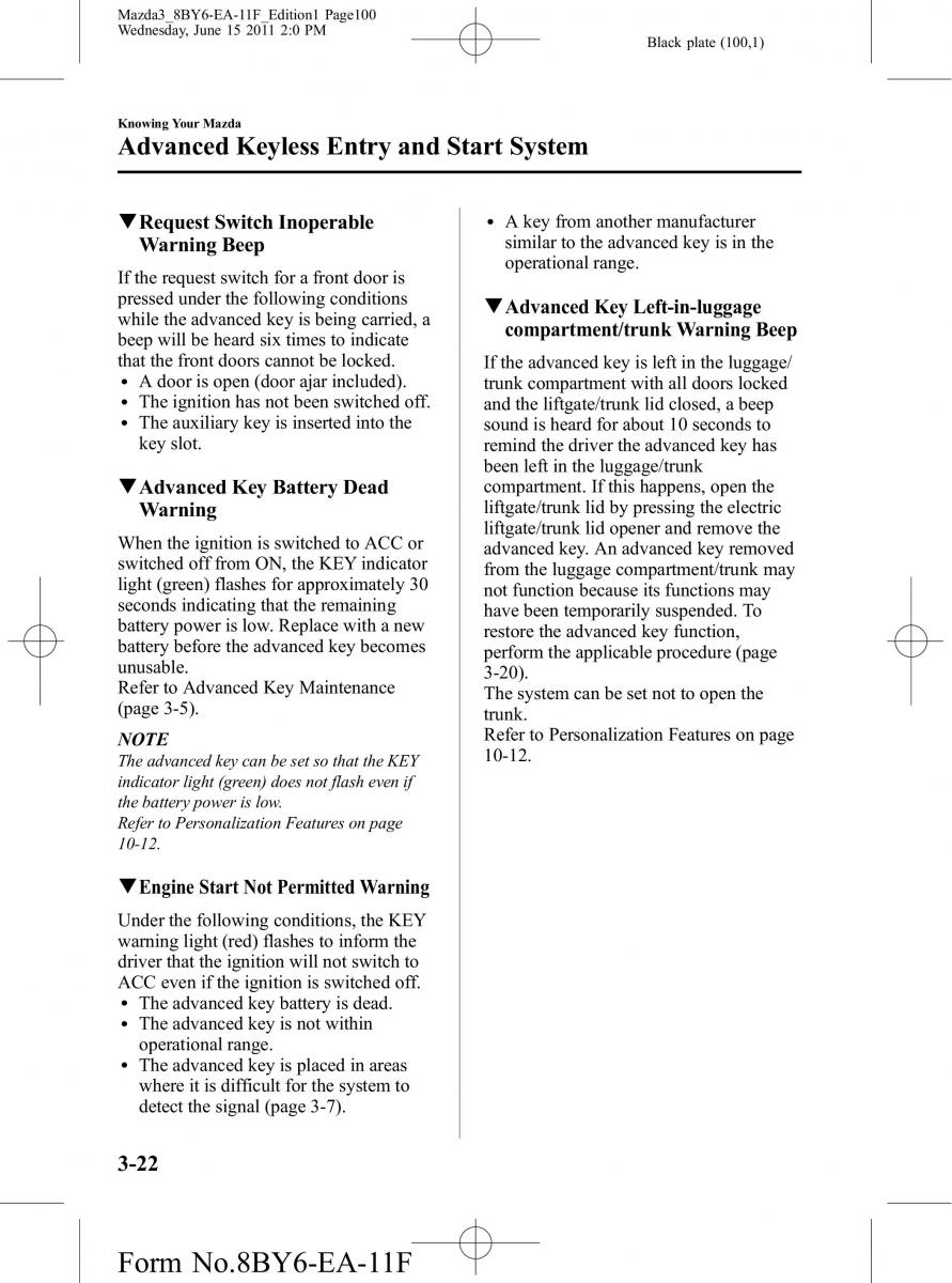 Mazda 3 II 2 owners manual / page 100