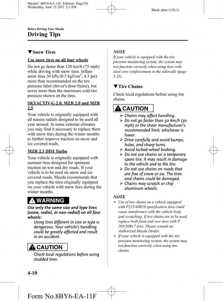 Mazda 3 II 2 owners manual / page 156