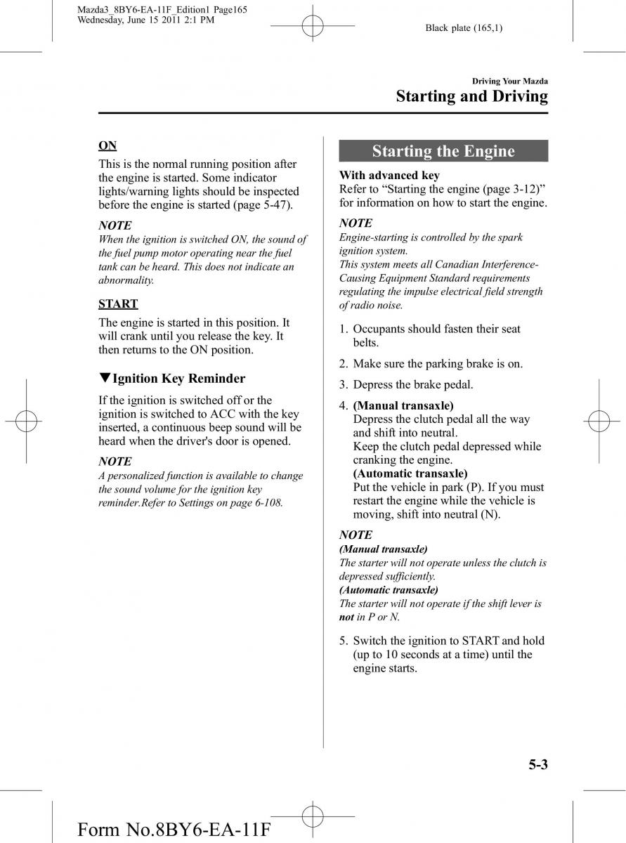 Mazda 3 II 2 owners manual / page 165