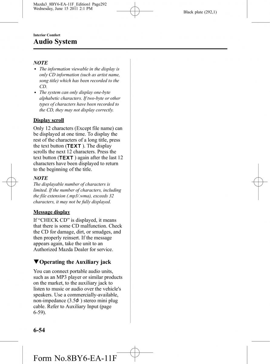 Mazda 3 II 2 owners manual / page 292