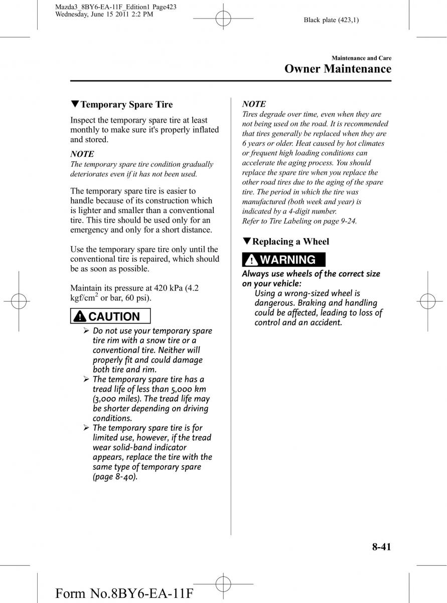 Mazda 3 II 2 owners manual / page 423