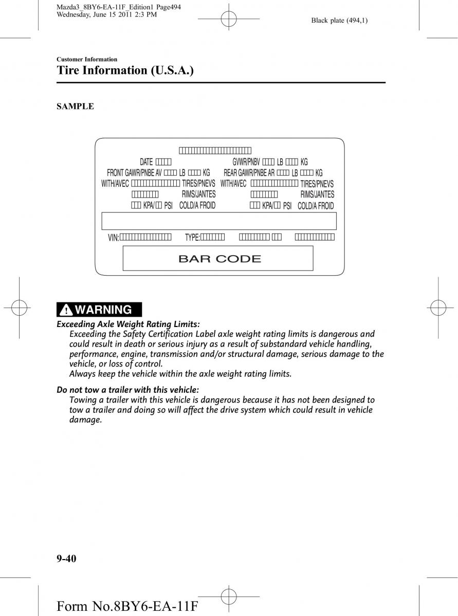 Mazda 3 II 2 owners manual / page 494