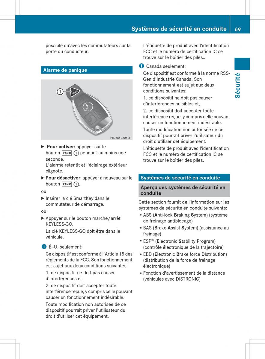 Mercedes Benz R Class manuel du proprietaire / page 71