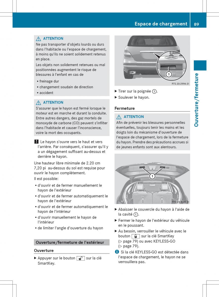 Mercedes Benz R Class manuel du proprietaire / page 91