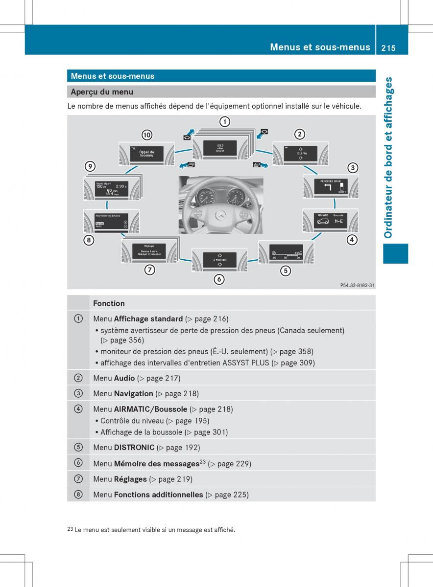 Mercedes Benz R Class manuel du proprietaire / page 217