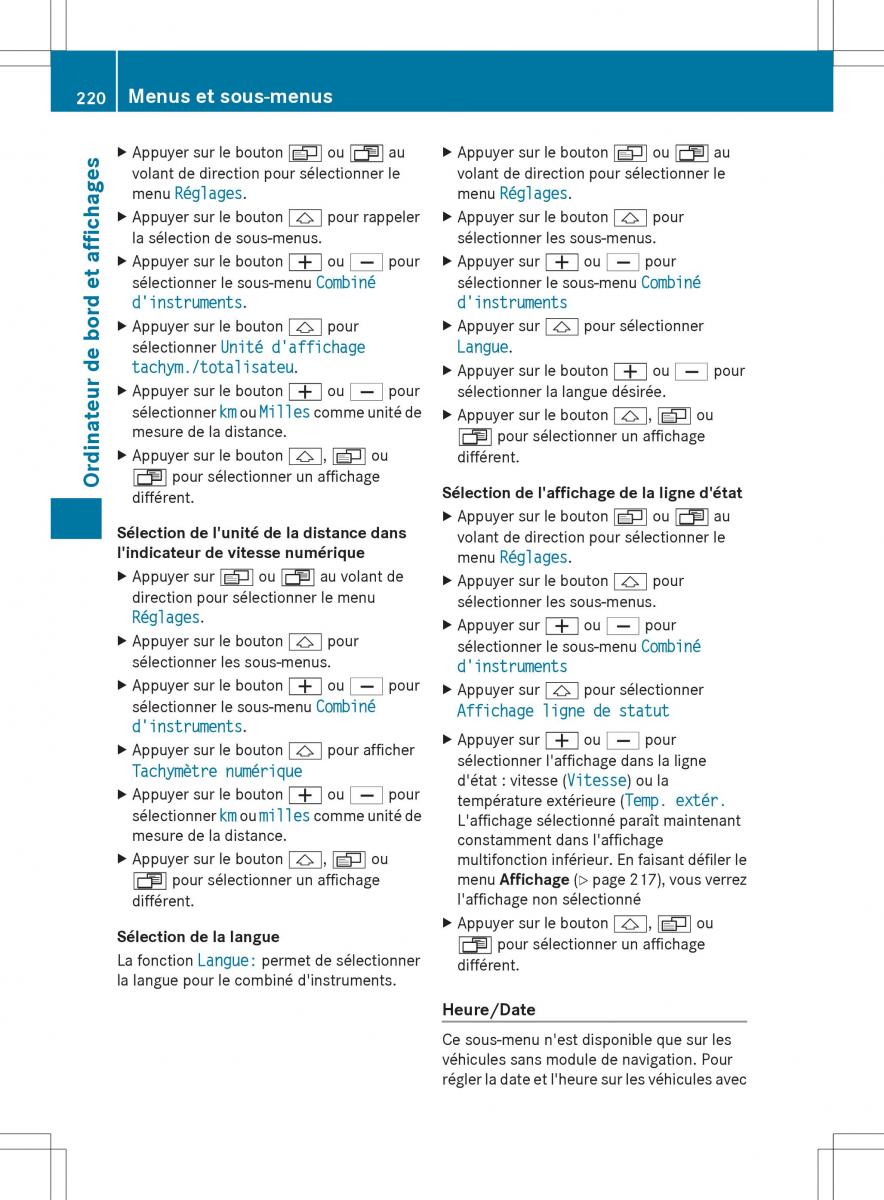 Mercedes Benz R Class manuel du proprietaire / page 222