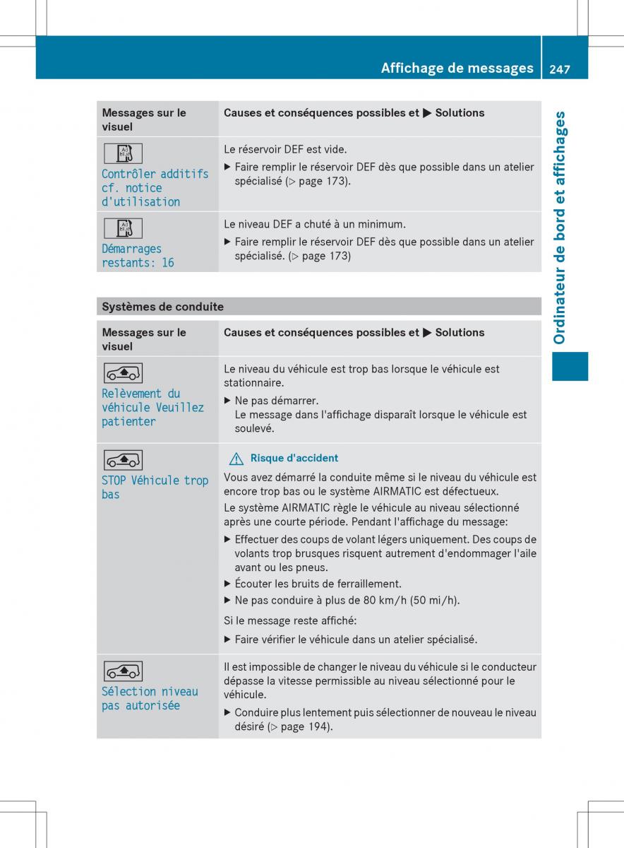 Mercedes Benz R Class manuel du proprietaire / page 249