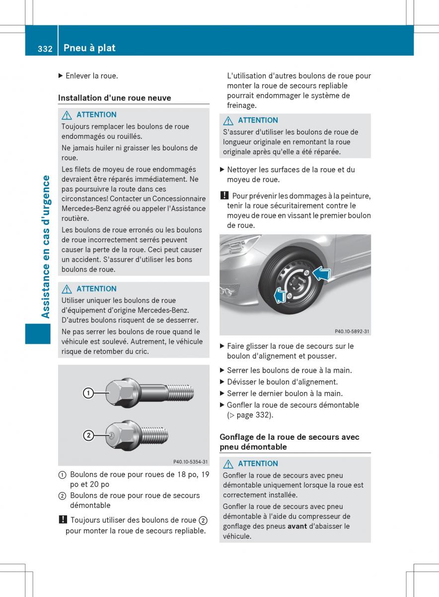 Mercedes Benz R Class manuel du proprietaire / page 334