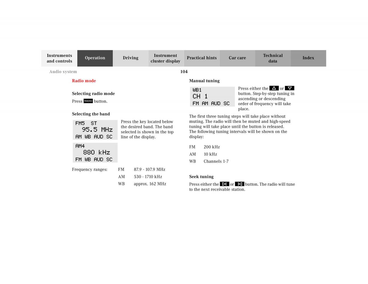 Mercedes Benz SL R129 owners manual / page 108