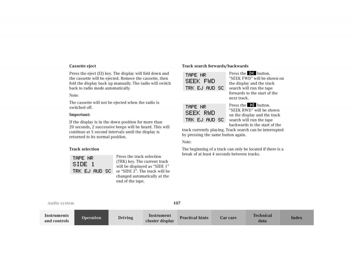 Mercedes Benz SL R129 owners manual / page 111