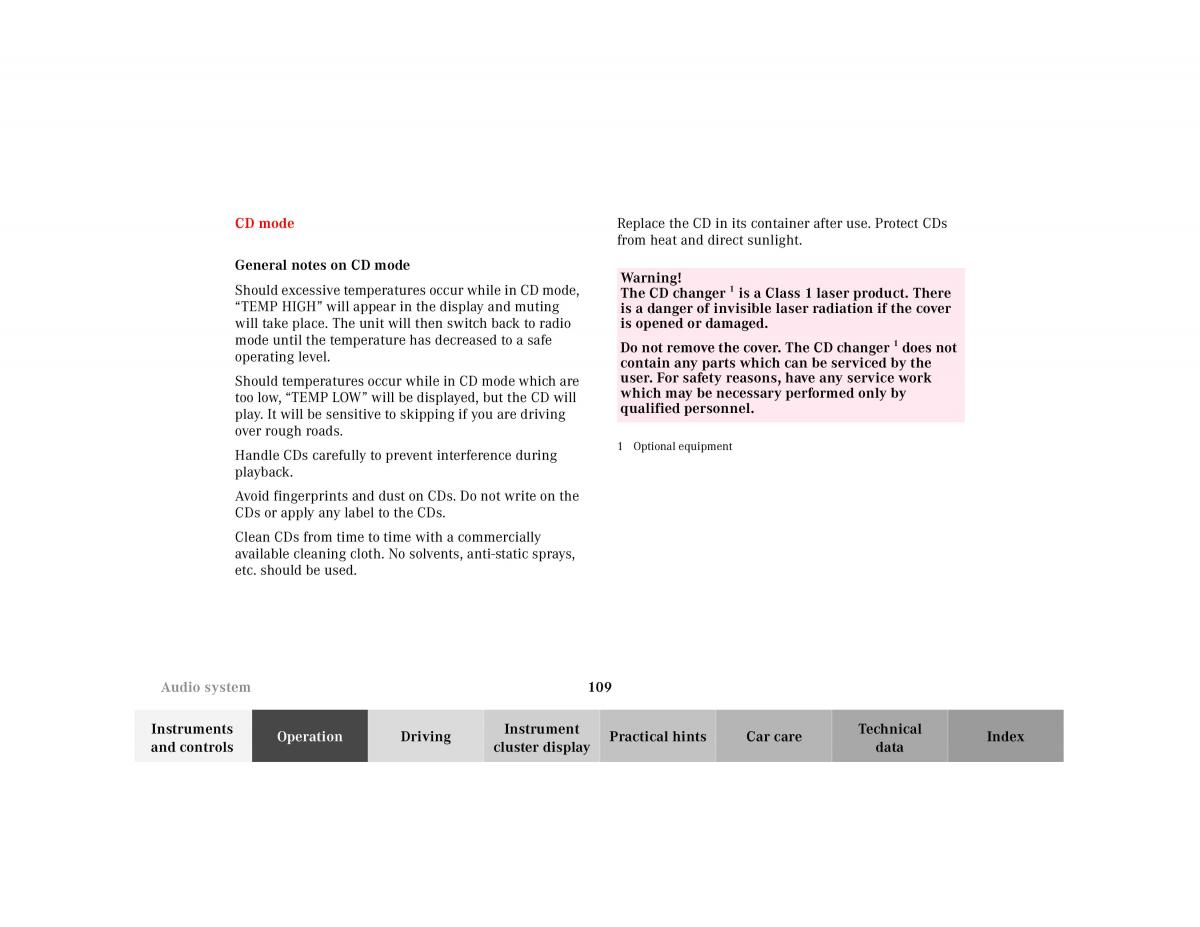 Mercedes Benz SL R129 owners manual / page 113