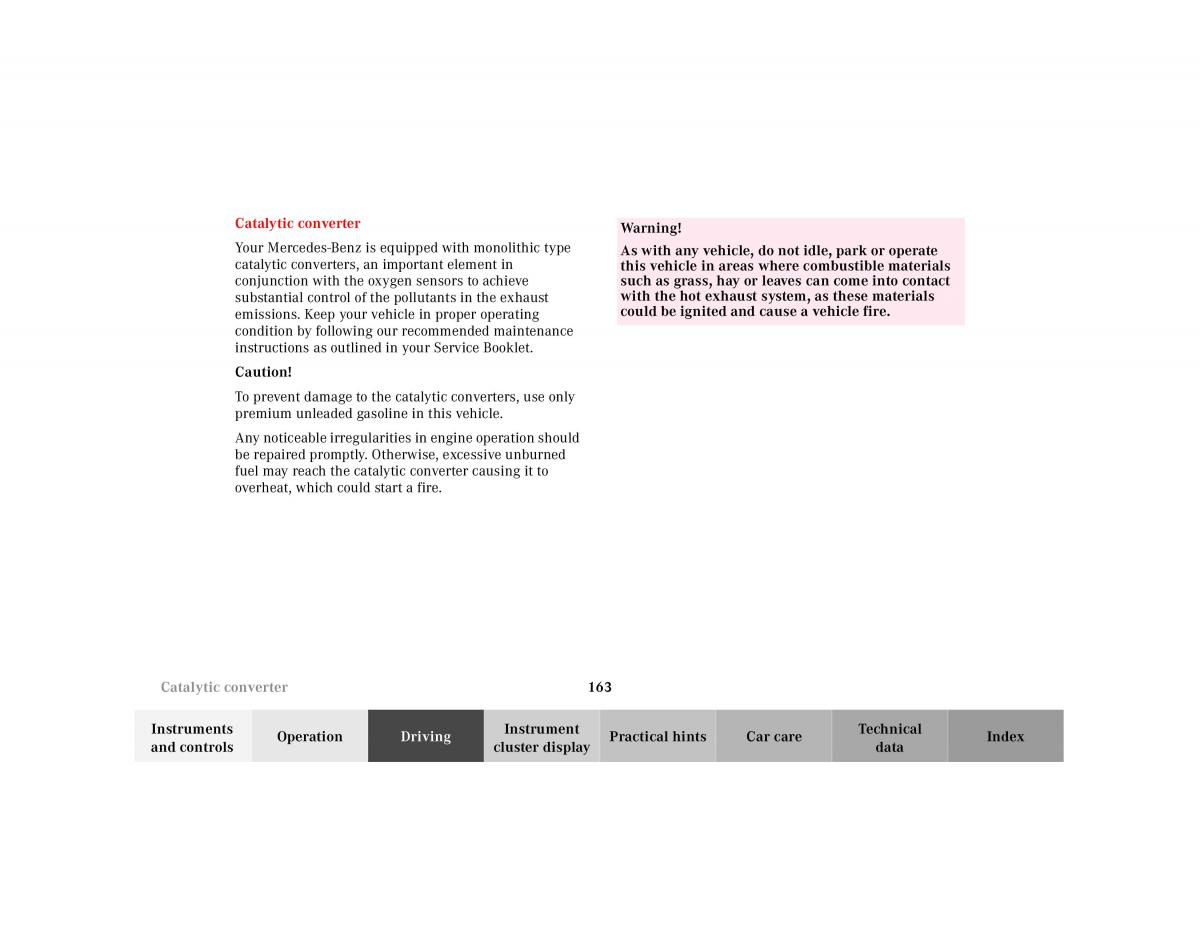 Mercedes Benz SL R129 owners manual / page 167