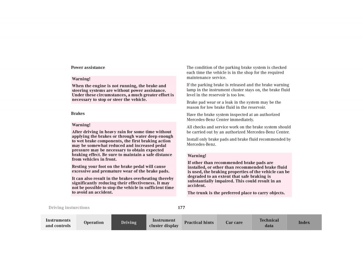 Mercedes Benz SL R129 owners manual / page 181