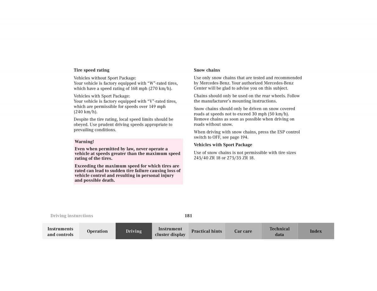 Mercedes Benz SL R129 owners manual / page 185