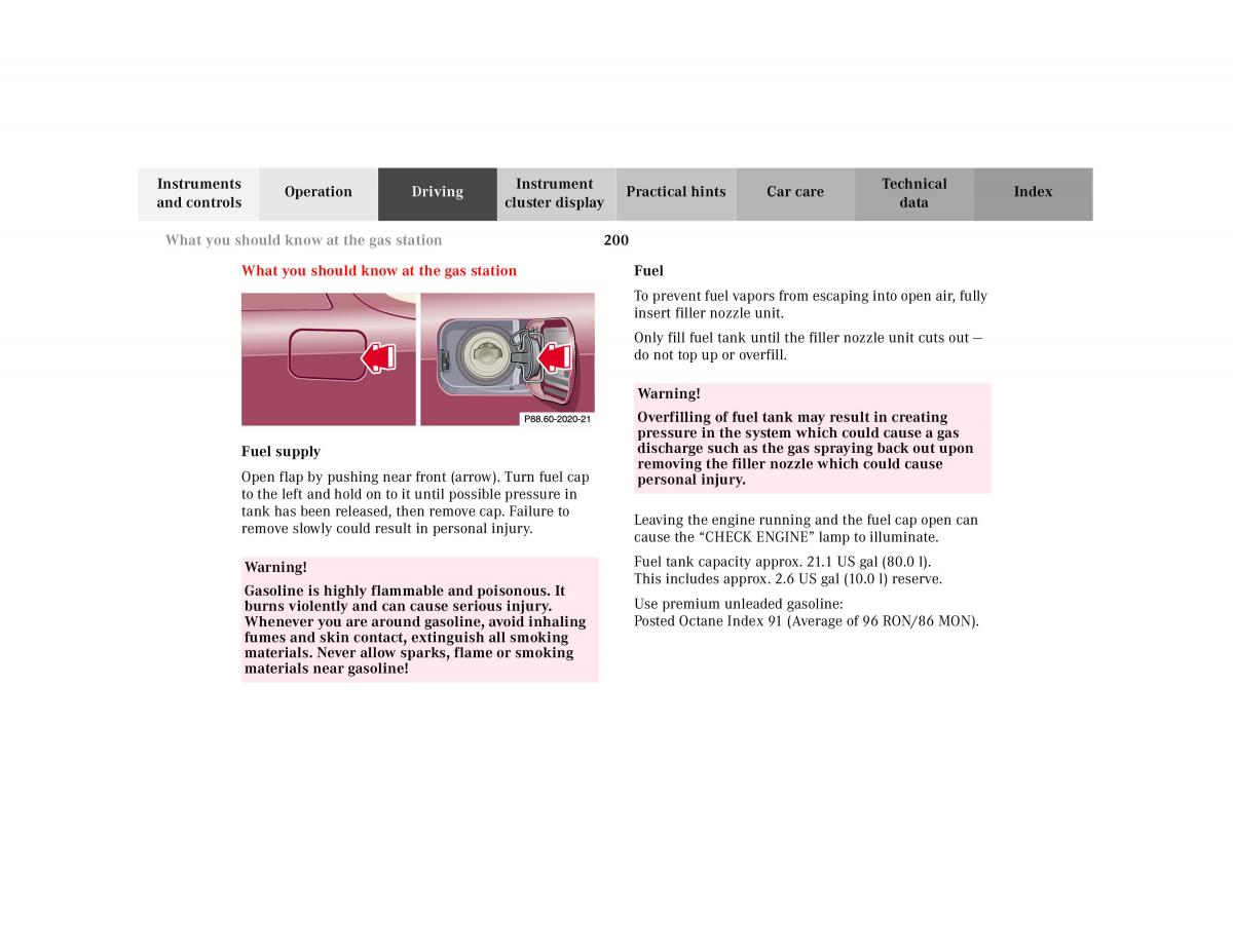 Mercedes Benz SL R129 owners manual / page 204