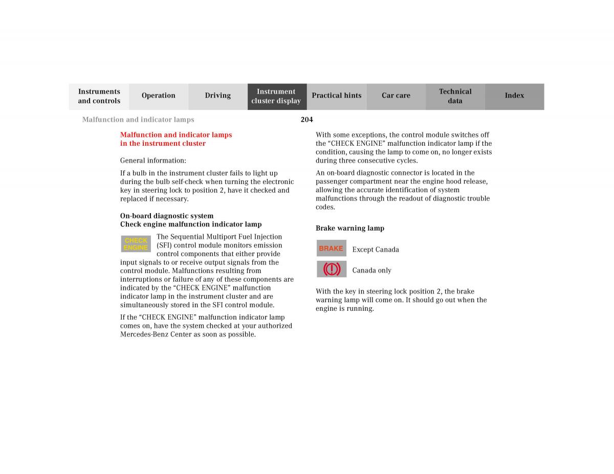 Mercedes Benz SL R129 owners manual / page 208