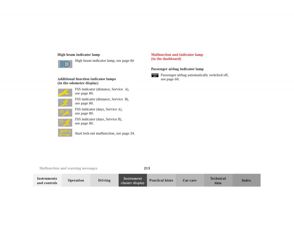 Mercedes Benz SL R129 owners manual / page 217