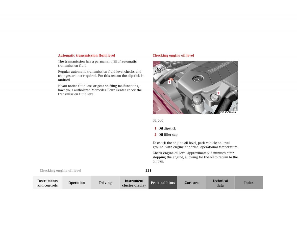 Mercedes Benz SL R129 owners manual / page 225