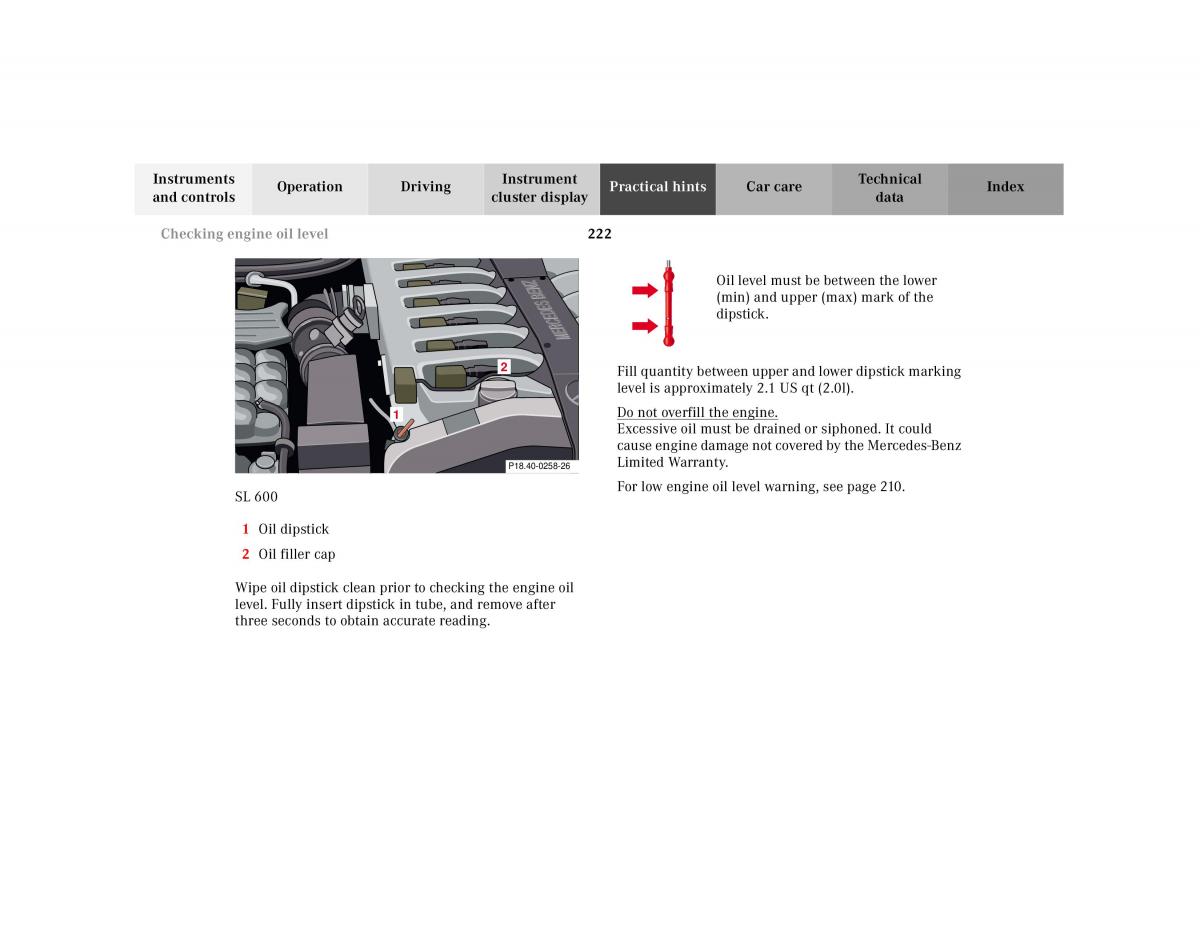 Mercedes Benz SL R129 owners manual / page 226