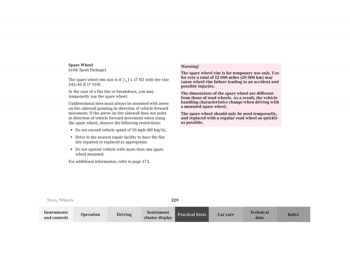 Mercedes Benz SL R129 owners manual / page 233