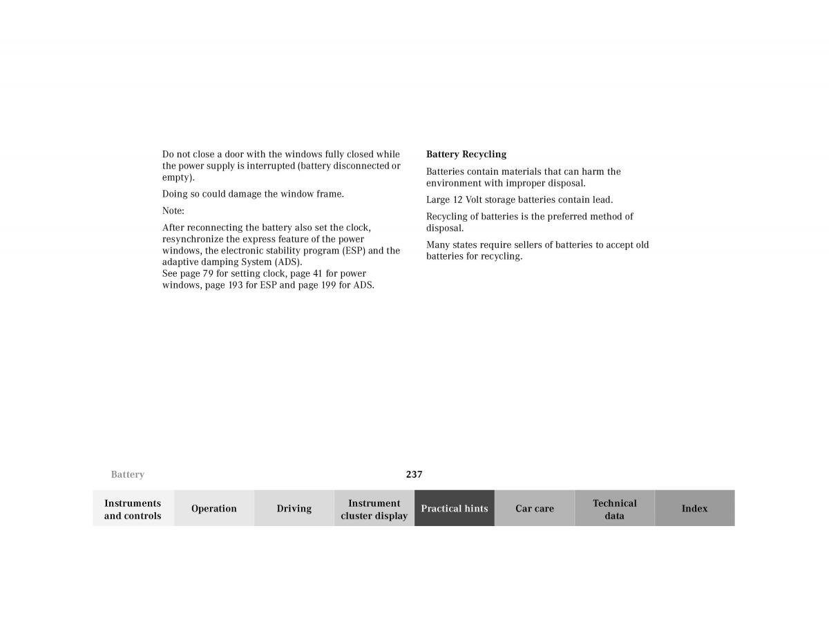 Mercedes Benz SL R129 owners manual / page 241