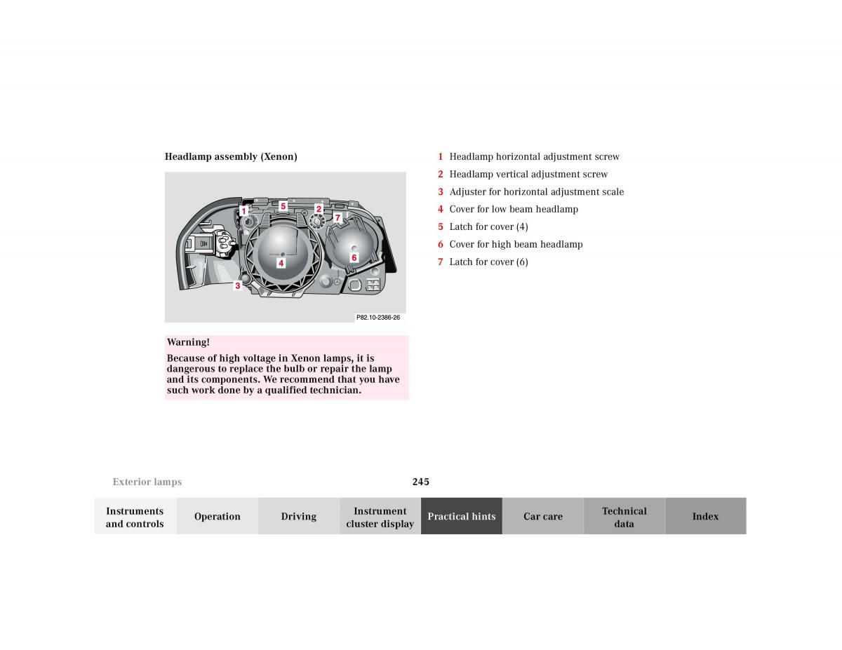 Mercedes Benz SL R129 owners manual / page 249