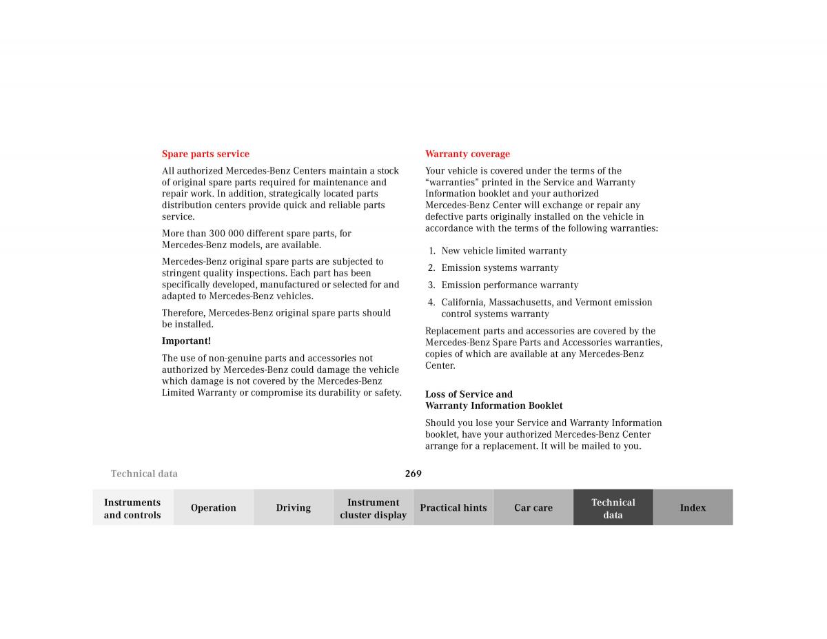 Mercedes Benz SL R129 owners manual / page 273