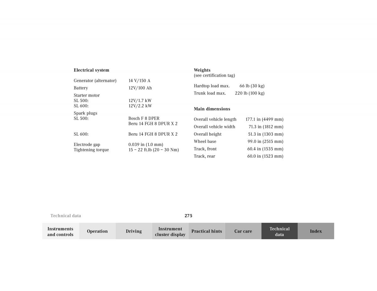 Mercedes Benz SL R129 owners manual / page 279