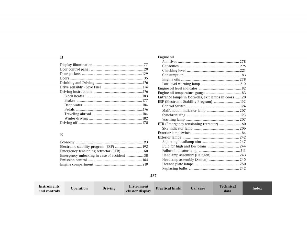 Mercedes Benz SL R129 owners manual / page 291