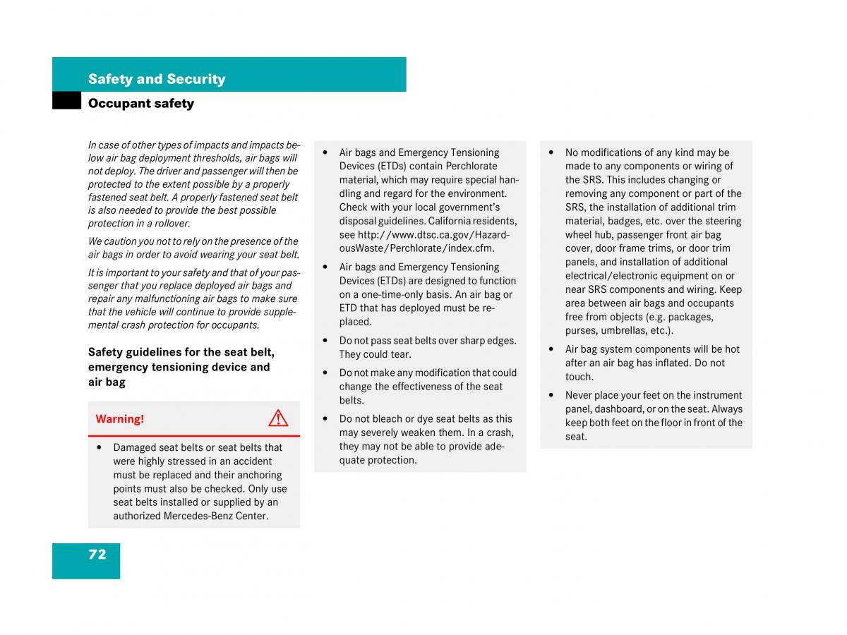 Mercedes Benz SL R230 owners manual / page 72