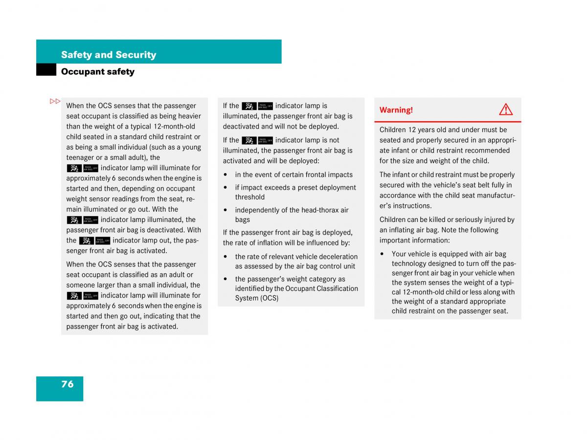 Mercedes Benz SL R230 owners manual / page 76