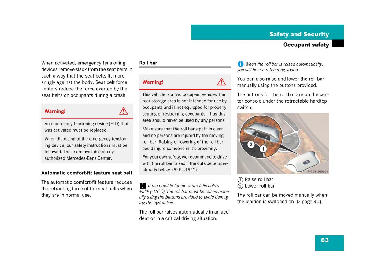 Mercedes Benz SL R230 owners manual / page 84