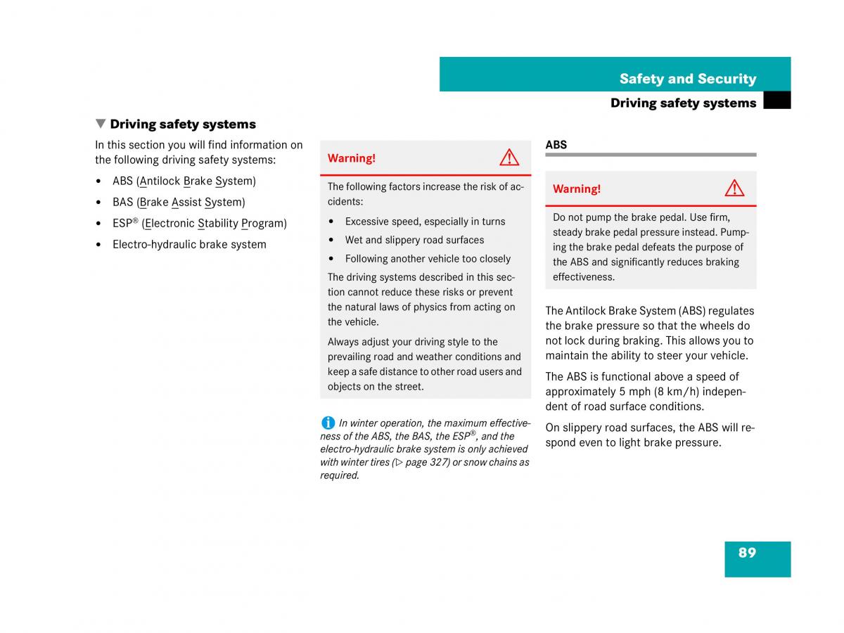 Mercedes Benz SL R230 owners manual / page 90