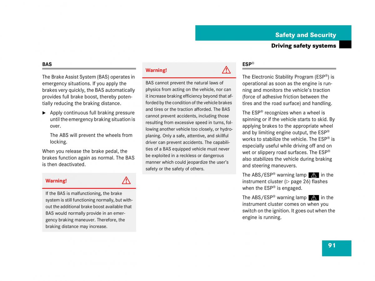 Mercedes Benz SL R230 owners manual / page 92