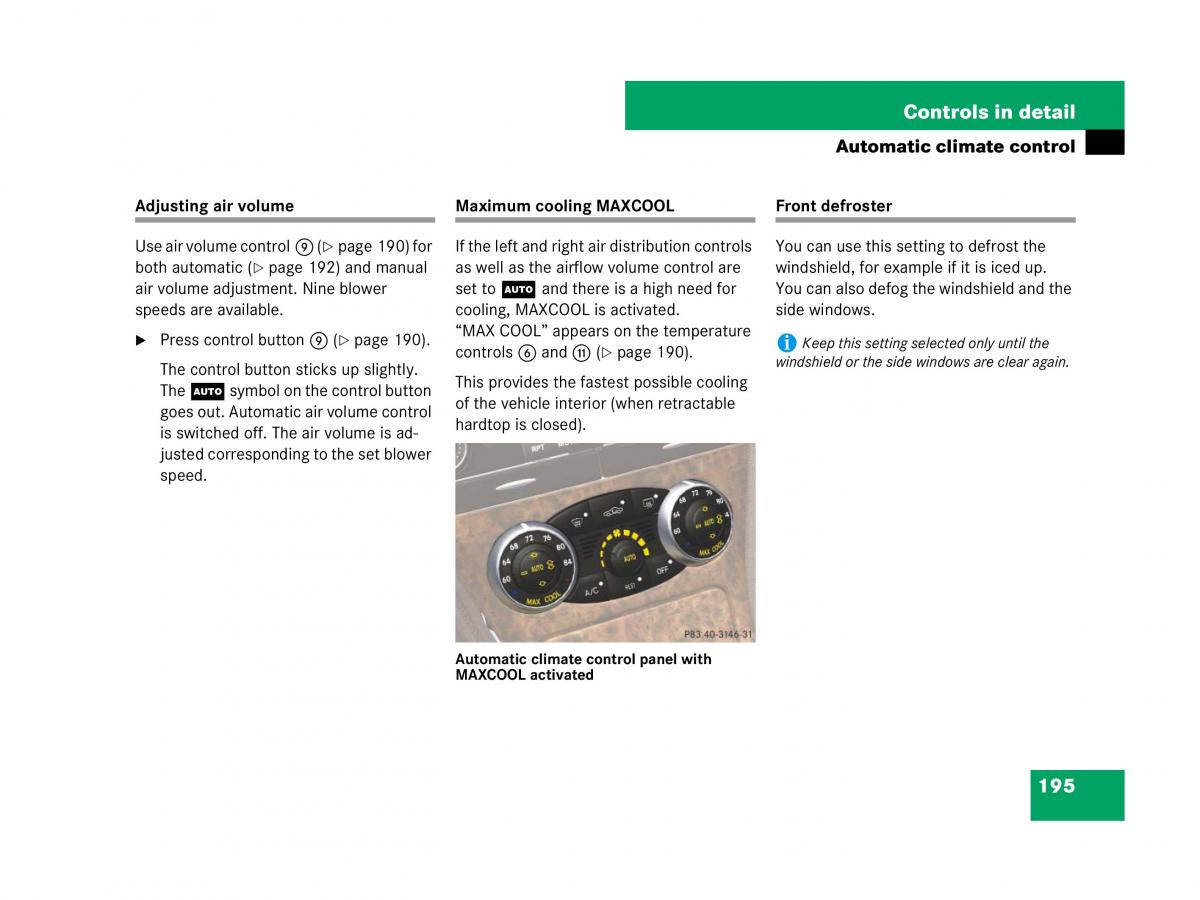 Mercedes Benz SL R230 owners manual / page 196