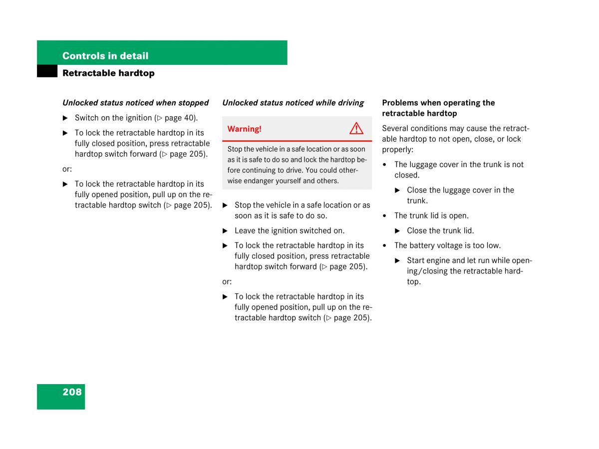 Mercedes Benz SL R230 owners manual / page 209