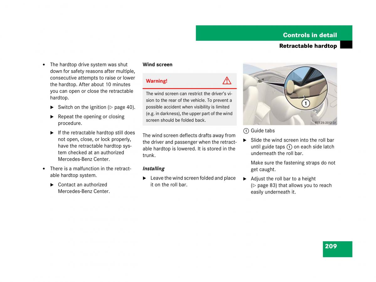 Mercedes Benz SL R230 owners manual / page 210